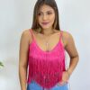 Cropped Feminino sem Bojo Brenda com Franjas Pink - Fernanda Ramos Store