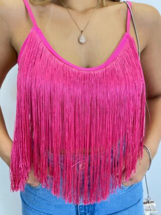 Cropped Feminino sem Bojo Brenda com Franjas Pink - Fernanda Ramos Store