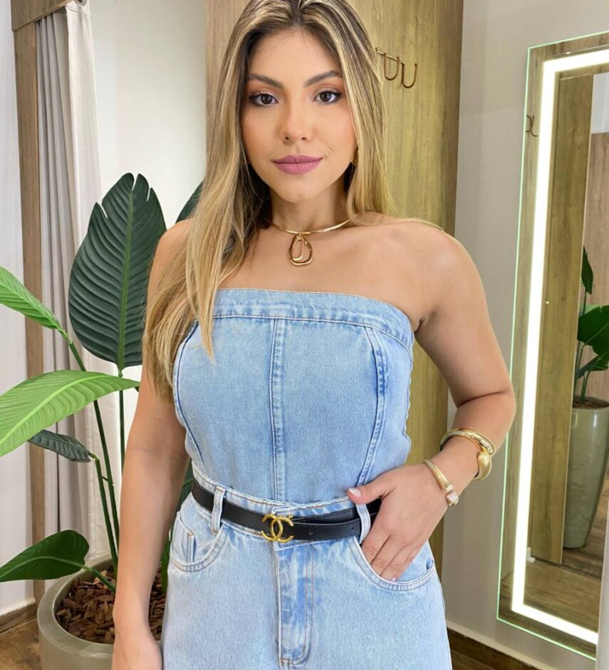 Cropped Feminino sem Bojo Jeans Bruna Mar - Fernanda Ramos Store