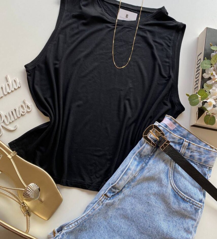 Cropped Feminino sem Bojo Malwee Preto - Fernanda Ramos Store