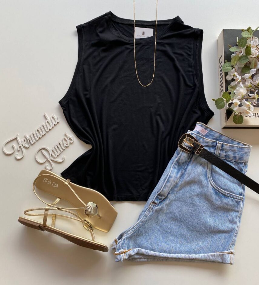 Cropped Feminino sem Bojo Malwee Preto - Fernanda Ramos Store
