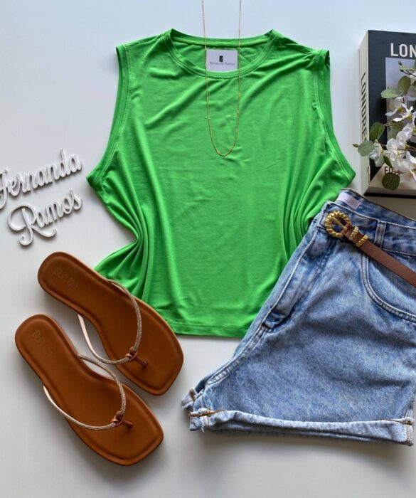 Cropped Feminino sem Bojo Malwee Verde - Fernanda Ramos Store