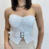 Cropped Feminino Tomara que Caia Branco sem Bojo com Cinto - Fernanda Ramos Store