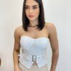 Cropped Feminino Tomara que Caia Branco sem Bojo com Cinto - Fernanda Ramos Store