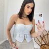 Cropped Feminino Tomara que Caia Branco sem Bojo com Cinto - Fernanda Ramos Store