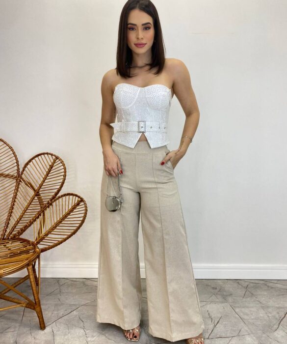 Cropped Feminino Tomara que Caia Branco sem Bojo com Cinto - Fernanda Ramos Store