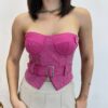 Cropped Feminino Tomara que Caia Pink sem Bojo com Cinto - Fernanda Ramos Store