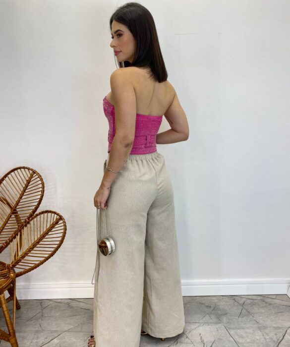 Cropped Feminino Tomara que Caia Pink sem Bojo com Cinto - Fernanda Ramos Store