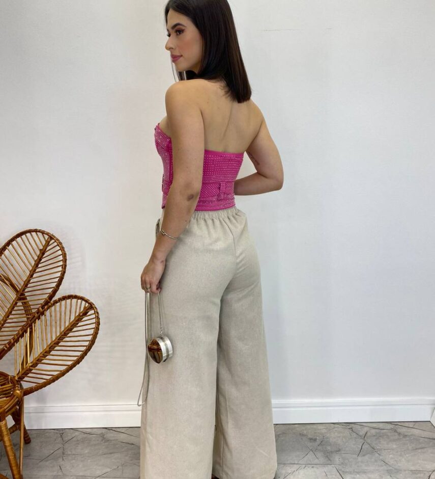 Cropped Feminino Tomara que Caia Pink sem Bojo com Cinto - Fernanda Ramos Store
