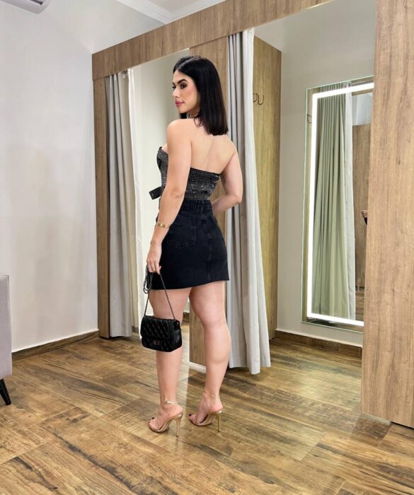 Cropped Feminino Tomara que Caia Preto sem Bojo com Cinto - Fernanda Ramos Store