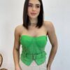 Cropped Feminino Tomara que Caia Verde sem Bojo com Cinto - Fernanda Ramos Store