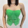 Cropped Feminino Tomara que Caia Verde sem Bojo com Cinto - Fernanda Ramos Store