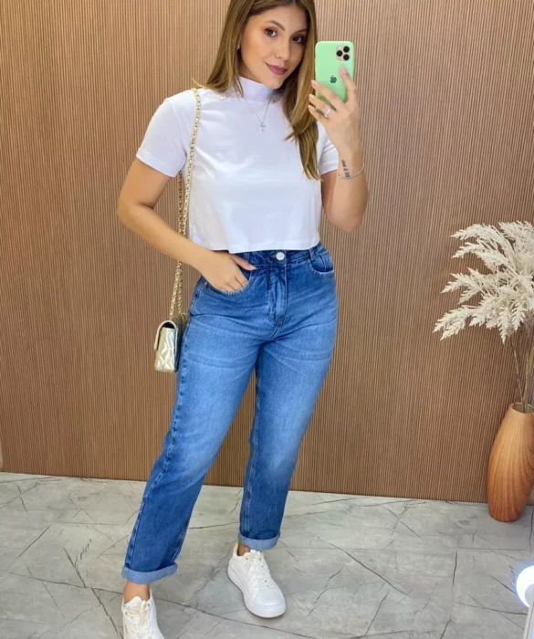 Cropped Manga Curta Básica com Gola Branco - Fernanda Ramos Store