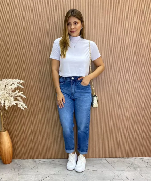 Cropped Manga Curta Básica com Gola Branco - Fernanda Ramos Store