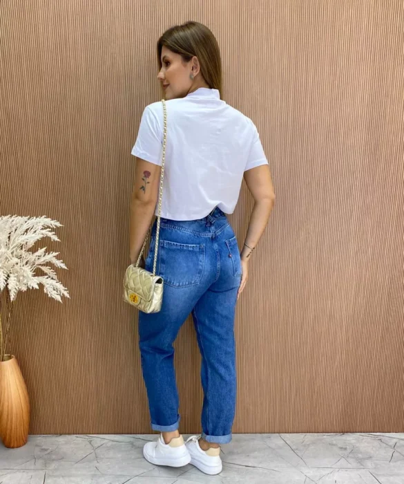 Cropped Manga Curta Básica com Gola Branco - Fernanda Ramos Store