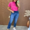 Cropped Manga Curta Básica com Gola Pink - Fernanda Ramos Store