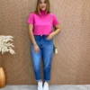 Cropped Manga Curta Básica com Gola Pink - Fernanda Ramos Store