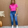 Cropped Manga Curta Básica com Gola Pink - Fernanda Ramos Store