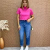 Cropped Manga Curta Básica com Gola Pink - Fernanda Ramos Store