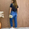 Cropped Manga Curta Básica com Gola Preta - Fernanda Ramos Store