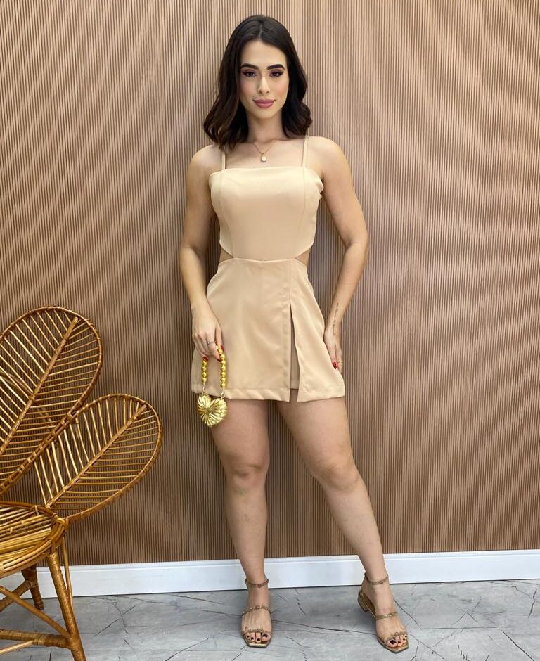 Macaquinho Feminino Ingrid com Bojo Nude - Fernanda Ramos Store