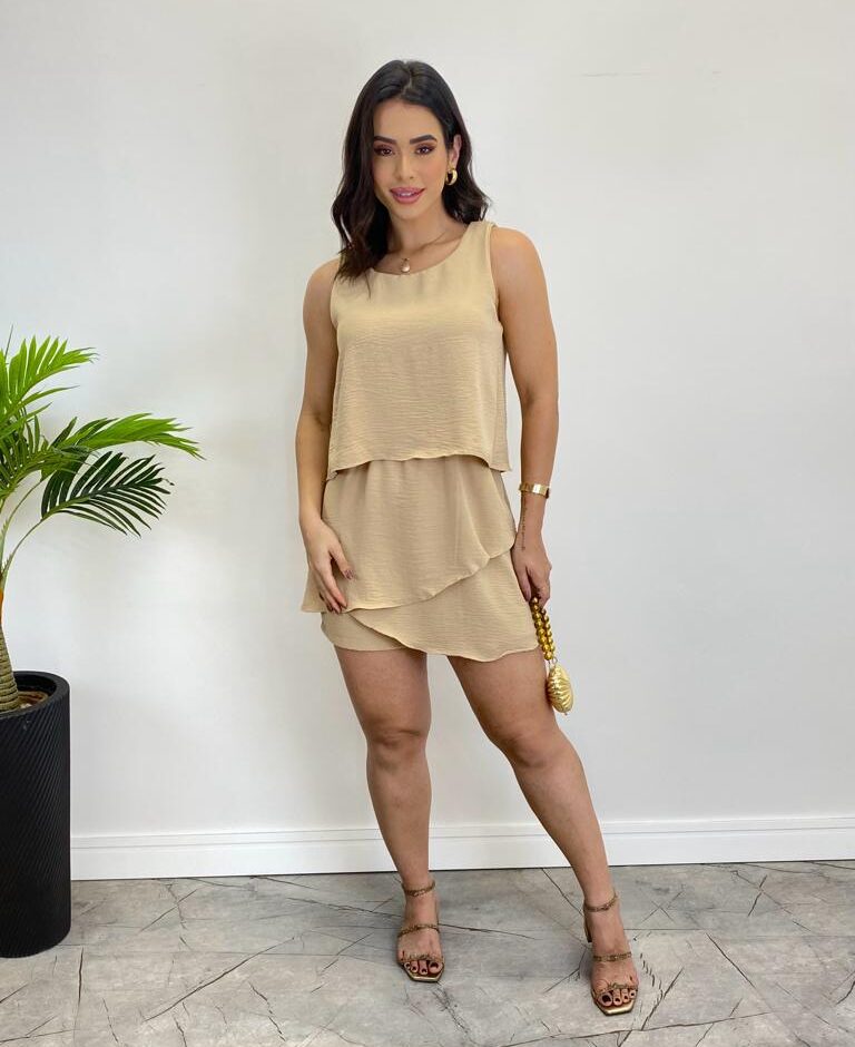Macaquinho Feminino Rebeca sem Bojo Nude em Camadas - Fernanda Ramos Store