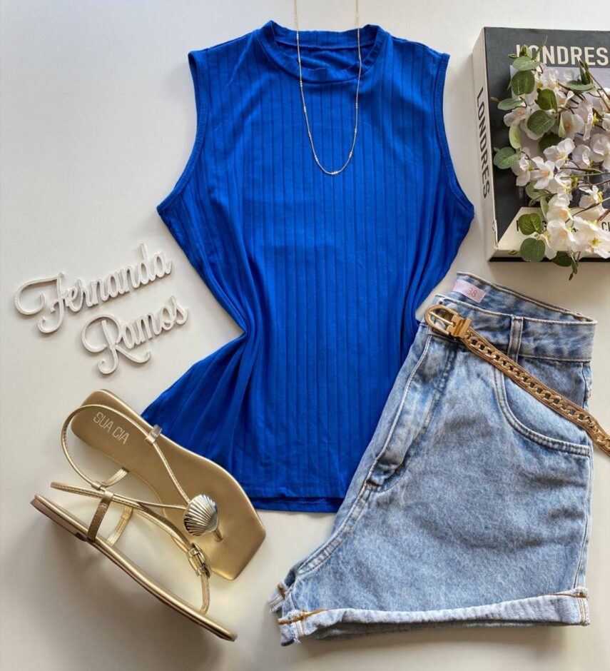 Regata Feminina Azul Canelada Malwee - Fernanda Ramos Store