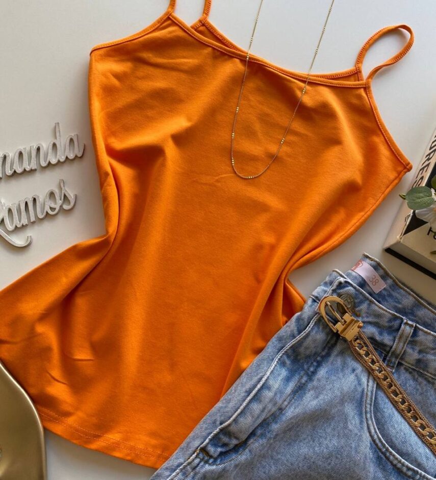 Regata Feminina Básica Malwee Alça Fina Laranja - Fernanda Ramos Store