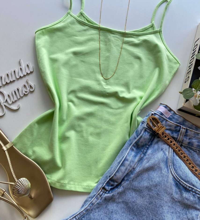 Regata Feminina Básica Malwee Alça Fina Verde - Fernanda Ramos Store