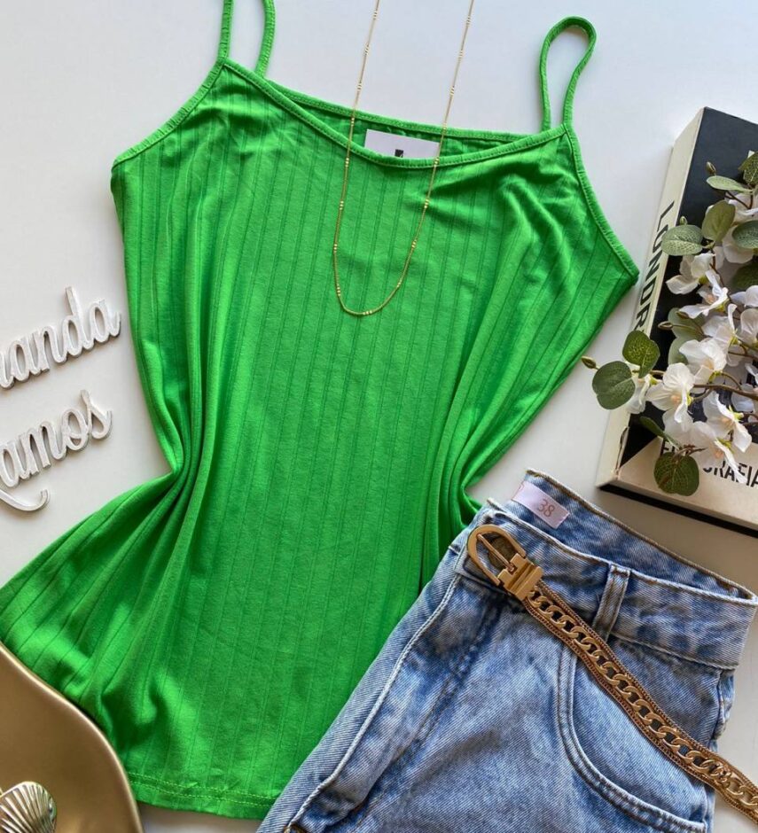 Regata Feminina Canelada Malwee Alça Fina Verde - Fernanda Ramos Store