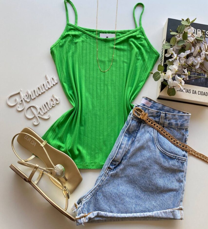 Regata Feminina Canelada Malwee Alça Fina Verde - Fernanda Ramos Store