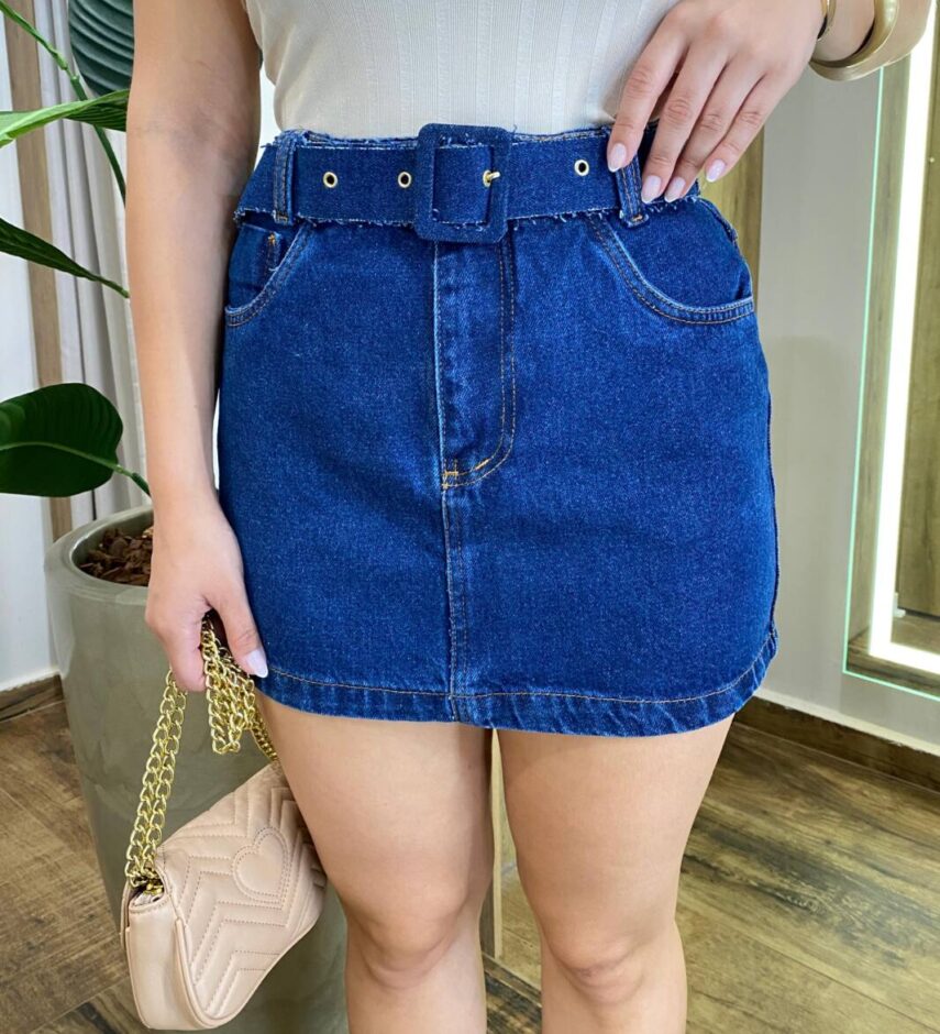 Saia Jeans Curta com Cinto 780C - Fernanda Ramos Store