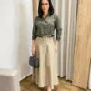 Saia Longa Feminina Ana Sarja com Bolsos Caqui - Fernanda Ramos Store