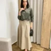 Saia Longa Feminina Ana Sarja com Bolsos Caqui - Fernanda Ramos Store