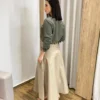 Saia Longa Feminina Ana Sarja com Bolsos Caqui - Fernanda Ramos Store