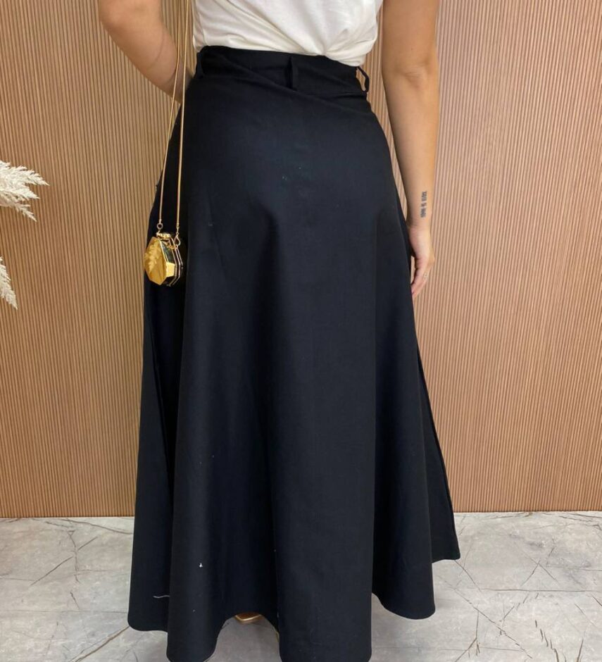 Saia Longa Feminina Ana Sarja com Bolsos Preta - Fernanda Ramos Store