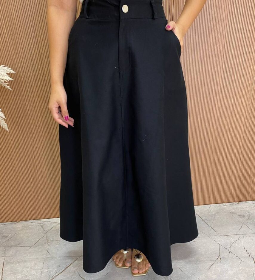 Saia Longa Feminina Ana Sarja com Bolsos Preta - Fernanda Ramos Store