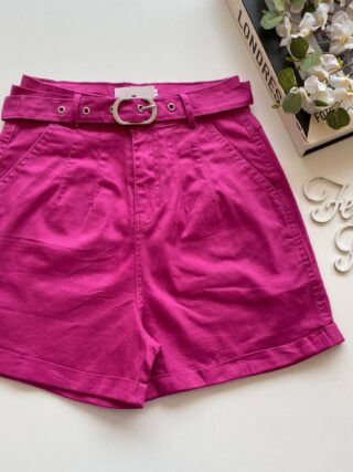 Short Feminino com Cinto e Detalhe em Pregas Fúcsia - Fernanda Ramos Store