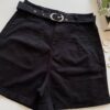 Short Feminino com Cinto e Detalhe em Pregas Preto - Fernanda Ramos Store