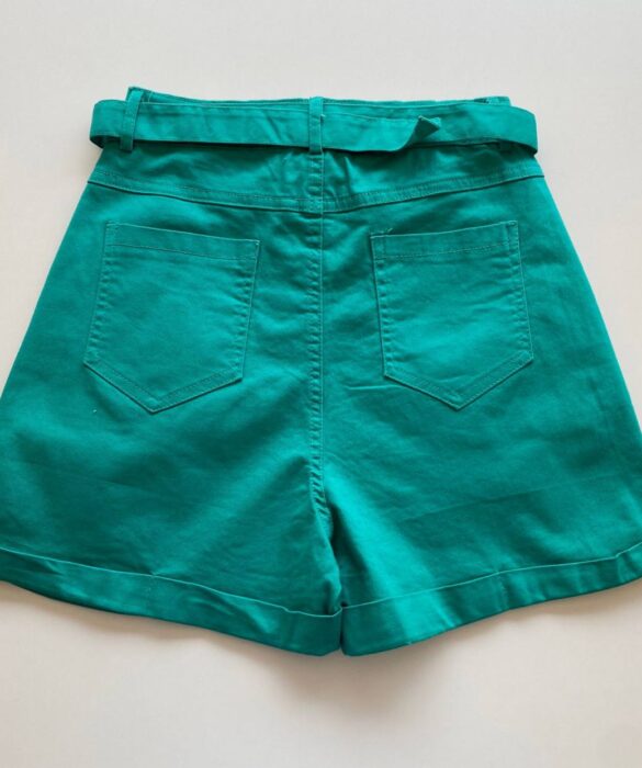 Short Feminino com Cinto e Detalhe em Pregas Verde Água - Fernanda Ramos Store