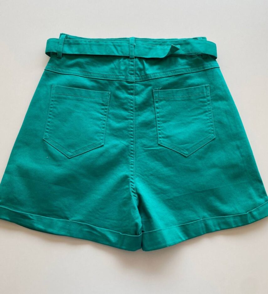 Short Feminino com Cinto e Detalhe em Pregas Verde Água - Fernanda Ramos Store