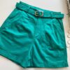 Short Feminino com Cinto e Detalhe em Pregas Verde Água - Fernanda Ramos Store