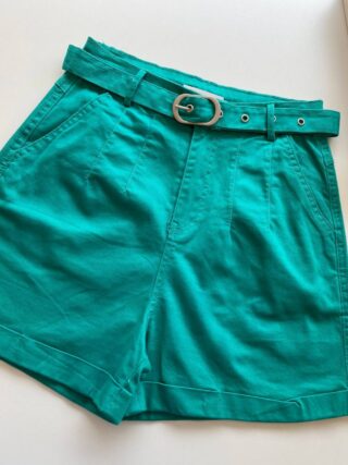 Short Feminino com Cinto e Detalhe em Pregas Verde Água - Fernanda Ramos Store