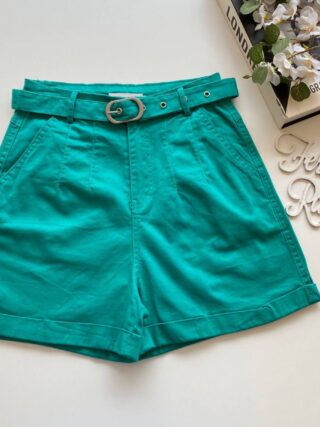 Short Feminino com Cinto e Detalhe em Pregas Verde Água - Fernanda Ramos Store