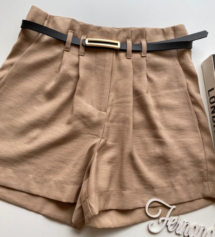 Short Feminino Juliana com Cinto Bege - Fernanda Ramos Store