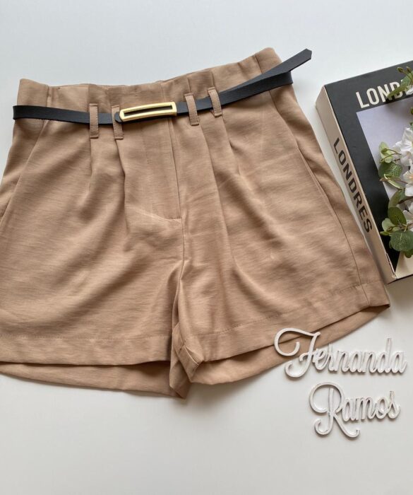 Short Feminino Juliana com Cinto Bege - Fernanda Ramos Store