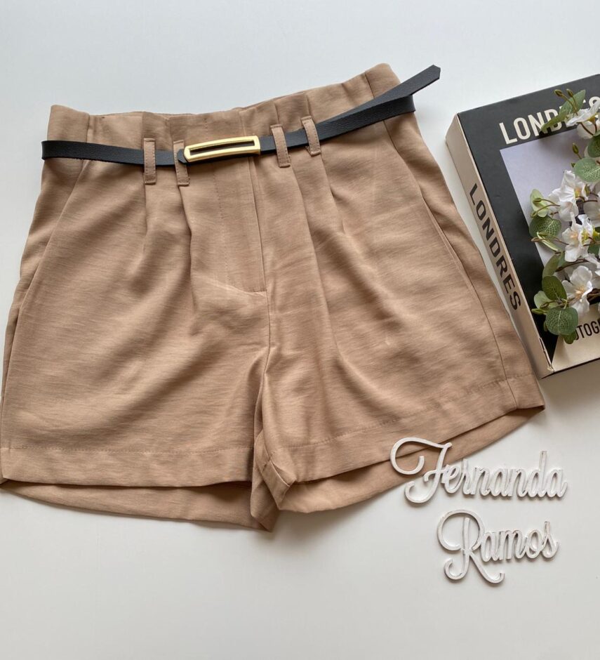 Short Feminino Juliana com Cinto Bege - Fernanda Ramos Store