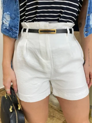 Short Feminino Juliana com Cinto Branco - Fernanda Ramos Store