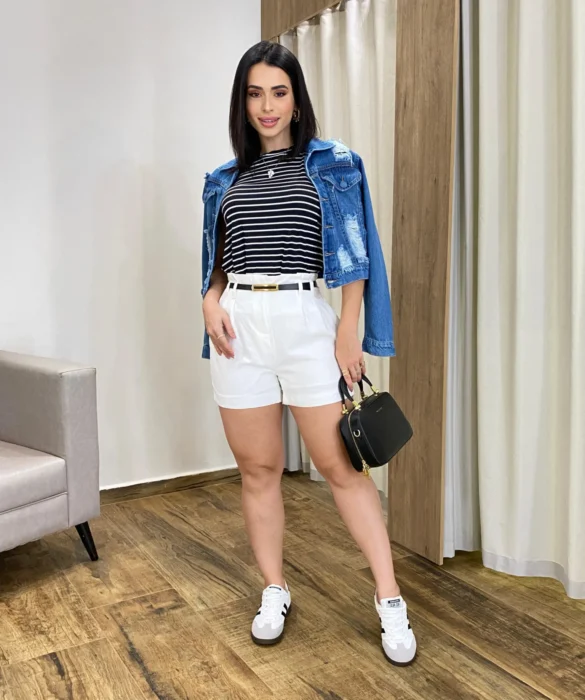 Short Feminino Juliana com Cinto Branco - Fernanda Ramos Store