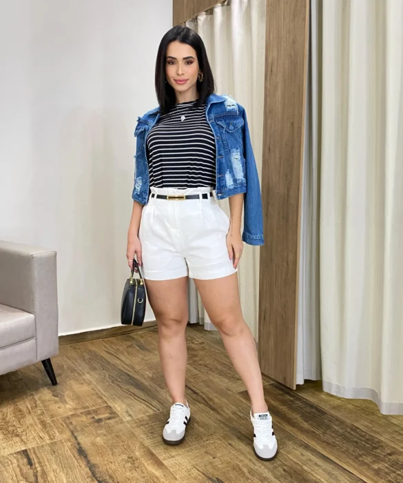 Short Feminino Juliana com Cinto Branco - Fernanda Ramos Store